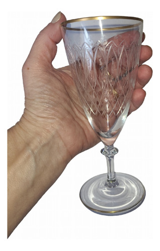 Taça Vinho Vintage Em Cristal Lapidado E Douração 150 Ml