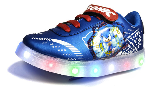 Tenis Niño Moda Sonic Erizo Azul Metal Luces Led 13 Al 21