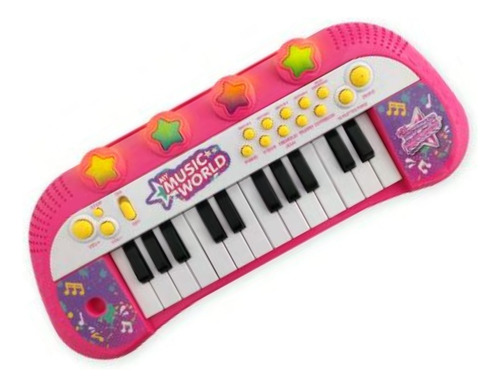 Organo Piano De Pie Con Taburete Y Micrófono 24 Teclas Color Rosa