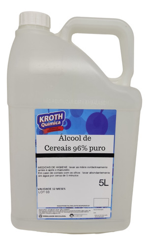 Álcool De Cereais 5 Lt 100% Puro Neutro 