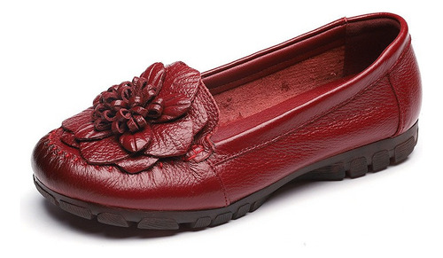 Zapatos De Mujer De Cuero Étnico Floral De Suela Blanda
