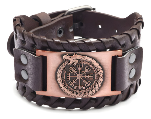 Brazalete Cuero Vikingo Dragón Uroboros Pulsera Nórdica