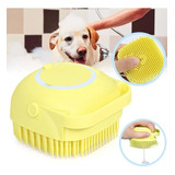 Escova Banho Cachorro Pet Reservatorio Para Shampoo Silicone Cor Amarelo