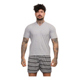 Pijama Masculino Conjunto De Dormir Curto De Malha Algodão