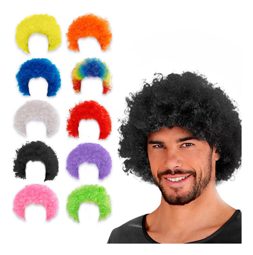 Peluca Pelo Cotillon Disfraz Afro Payaso Colores Rulos Ondas