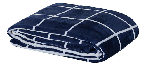 Coberta Manta Soft Grid Geométrica Austin Para Cama Solteiro Cor Azul Desenho Do Tecido Grid Geométrico Estampado