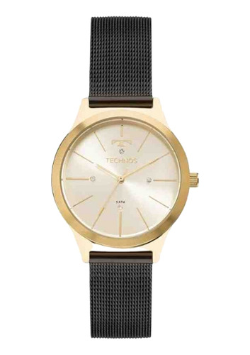 Relógio Dourado E Preto Feminino Technos Elegance 2039bp/4x