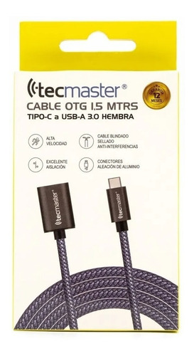Cable Otg Tipo-c A Usb 3.0 Hembra Reforzado 1.5m Tecmaster