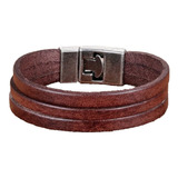 Pulsera Triple Cuero Café Hombre Moda Masculina 2019 I