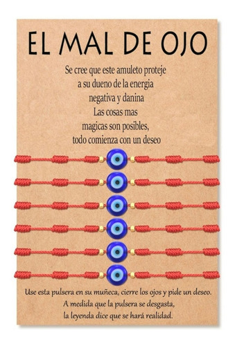 Set 6 Pulseras Ojo Turco Azul Hilo Trenzado Rojo Mal De Ojo 