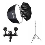 Kit Softbox Godox 120cm C/ Grid + Tripé + Sup Lâmpada Duplo