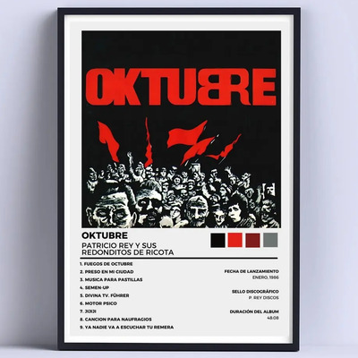Cuadro Patricio Rey Oktubre Canciones Rock30x40cm Con Vidrio Negro | MercadoLibre