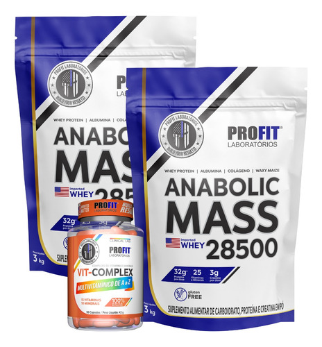 Kit 2x Hipercalórico Anabolic Mass 3kg + 1x Polivitaminico 