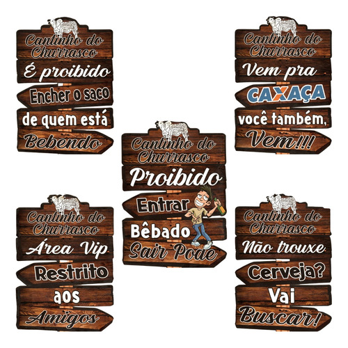 Kit 5 Quadros Placa Decorativa Frases Cantinho Do Churrasco
