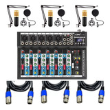 Kit Interface Mesa Podcaster  + 3 Microfones Condensador