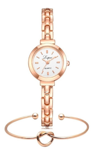 Kit Relógio Feminino Dourado Rosé Luxo E Pulseira Bracelete Cor Do Fundo Branco