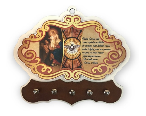 Porta Chave De Parede Decorativo Mdf Sagrada Família Oração