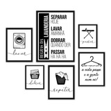 Kit 6 Quadros Decorativos Lavanderia Moldura Madeira Preta