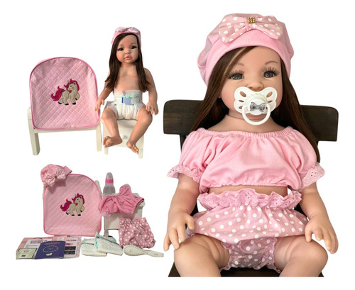 Boneca Bebê Menina Reborn Silicone Pode Molhar Kit Itens