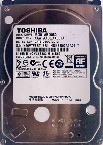 Toshiba Mq01abd050 500gb Sata - 05511 Recuperodatos