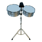 Timbales 13 X 14 Pulgadas Con Atril Doble Solera Cencerro