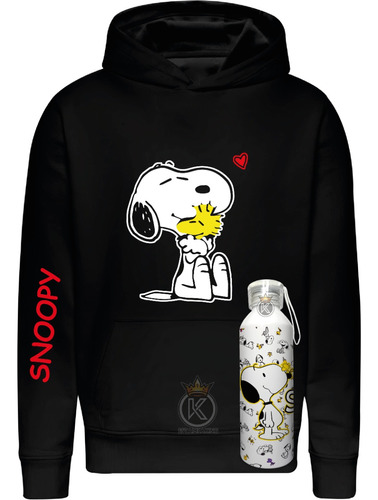 Poleron Estampado Snoopy + Botella En Aluminio - Peanuts - Rabanitos - Curioso - Estampaking