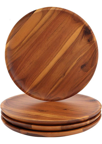 Set De 4 Platos De Madera De Acacia Aidea De 11 -resistentes