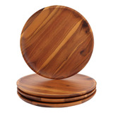 Set De 4 Platos De Madera De Acacia Aidea De 11 -resistentes