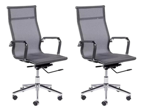 Kit 2 Cadeiras Presidente Sydney Cinza Aço 113x56x60cm