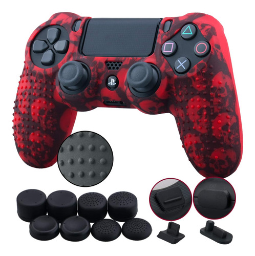 Funda Joystick Ps4 9cdeer Silicona Skull Red