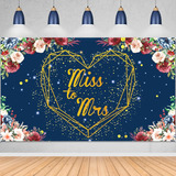 Cartel De Miss To Mrs - Fondo De Flores Azul Marino Con Purp
