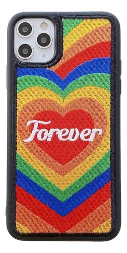 Funda Forever Compatible Con iPhone Rígida Bordado Rainbow