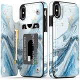 Funda Para iPhone X/xs, Azul/marmol/tarjetero/plegable