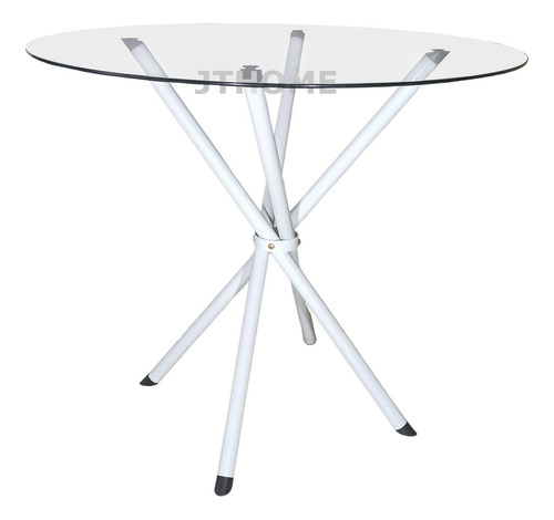 Mesa Redonda Italy 90cm Jantar Vidro Suporte Palito Metal