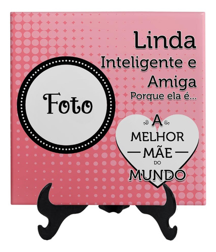 Quadro Em Azulejo Personalizado Mãe Com Foto Foto Presente..