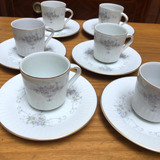 Juego 6 Tazas De Café Porcelana Tsuji Vintage Flores Y Oro