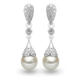 Aretes De Perlas Con Swarovski Plata 925 Novia Boda Regalo