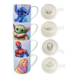 Juego 4 Tazas Apilables De Porcelana 320ml Disney 100 Años