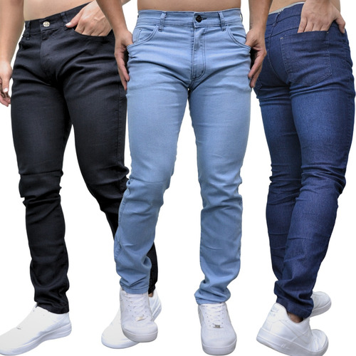 Kit3 Calças Jeans Masculina Reforçada Tradicional Elastano