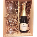 Brindis Con Botella Champagne En Caja + Copa Grabadas Regalo