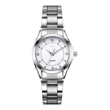 Reloj Mujer Acero Inoxidable Elegante Metal Contra Agua Cx Color De La Correa Blanco