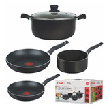 Batería De Cocina 5 Pz Antiadherente Vital Tefal T-fal Color Negro