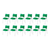Kit 12 Cadeira Iso Base Branca Escola, Igreja Verde  