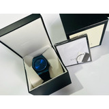 Belleza De Reloj Gucci De Caballero Azul Con Su Full Set 