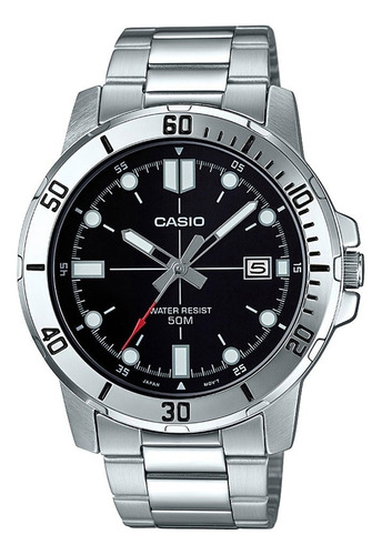 Relogio Casio Masculino Mtp-vd01d 1evu Prateado Preto Correia Prata Bisel Prata