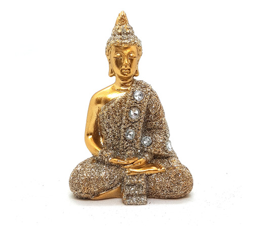 Buda Tailandês Meditando Dourando Brilhante Buda 9 Cm