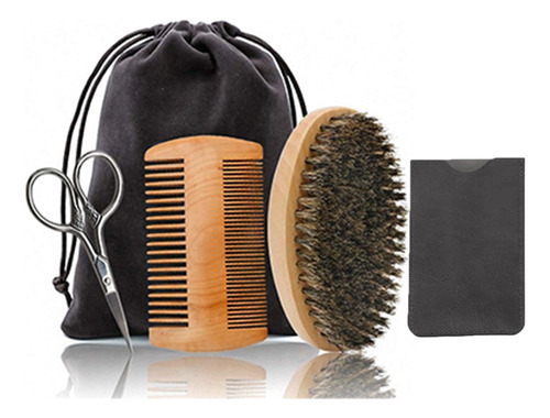 Set Cepillo Peine Para Barba Con Tijera Barberia Hombre