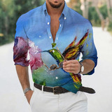 Camisa Con Estampado De Pájaro Y Flores Para Hombre, Camisa