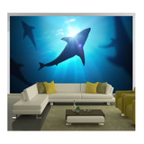 Papel De Parede Animais Tubarões Oceano 3d 7m² Anm260