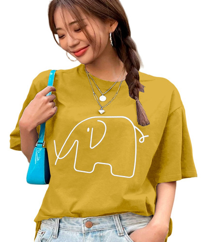 Camiseta T-shirt Moda Gringa Estampada Blogueira Elefante